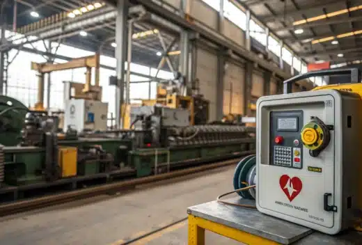 un défibrillateur dans une usine